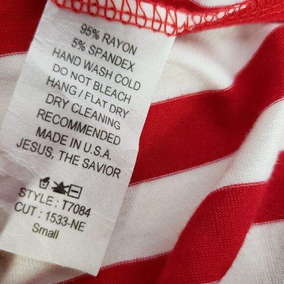 Reborn J Womens Skirt Small Handkerchief Hem Pull On Red White Striped Rayon - Picture 6 of 6